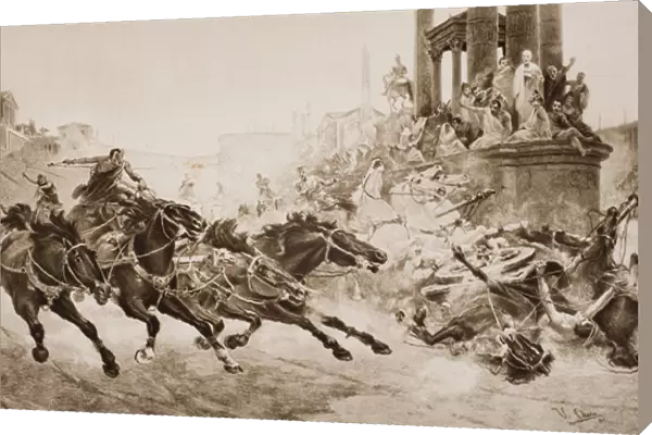 A Roman Chariot Race, illustration from The Outline of History by H. G