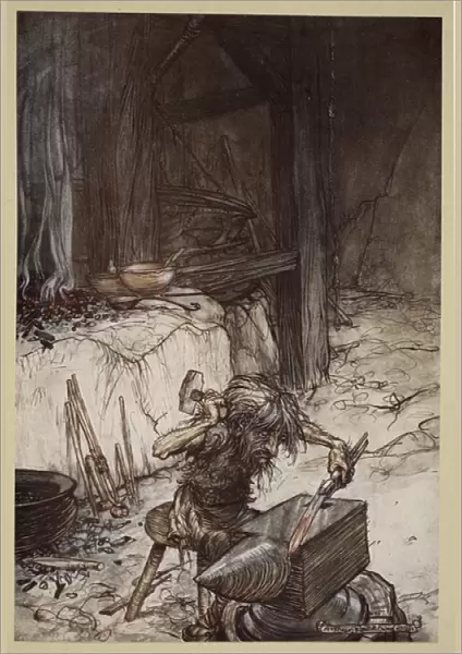 Mime at the anvil, illustration from Siegfried and the Twilight of the Gods