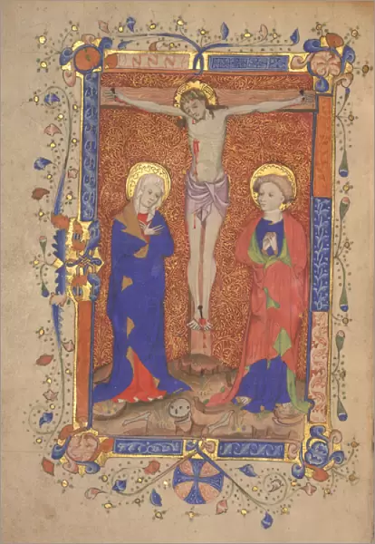 Ms 515 fol. 108r Crucifixion with St. Mary and St. John the Baptist