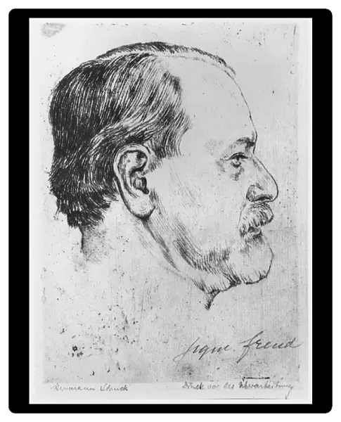 Portrait of Sigmund Freud (1856-1939) 1914 (etching) (b  /  w photo)