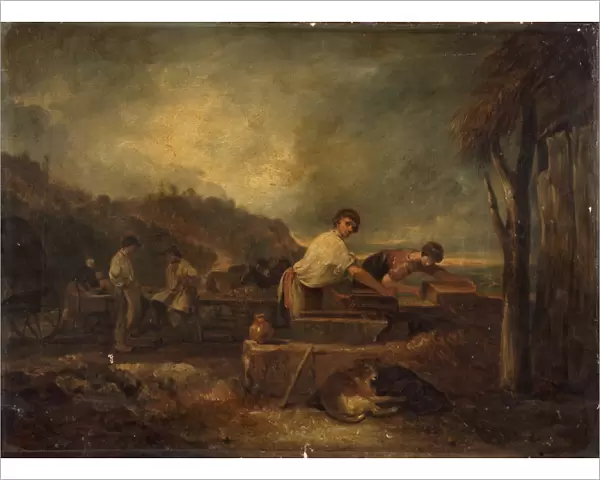 Landscape with Masons at Work (oil on canvas)