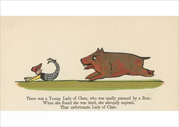 'There was a Young Lady of Clare, who was madly pursued by a Bear'from A Book of Nonsense, published by Frederick Warne and Co. London, c. 1875 (colour litho)