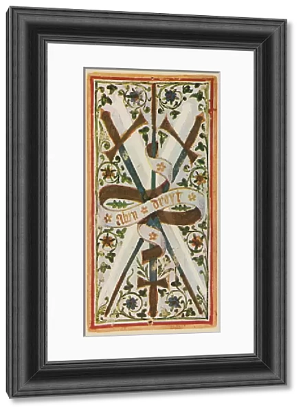The Three of Swords, facsimile of a tarot card from the Visconti deck