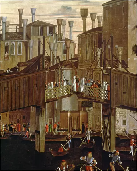 The Miracle of the Relic of the Holy Cross, detail of the old Rialto Bridge