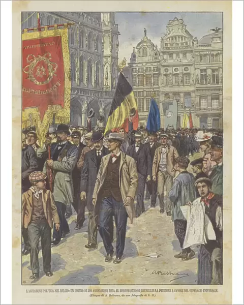 Political Unrest In Belgium, A Procession Of 300 Associations Goes To The Burgomaster Of Brussels... (colour litho)