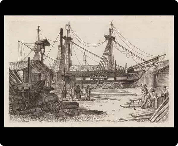 A West Indiaman in Cox and Curlins Yard, Limehouse (etching)