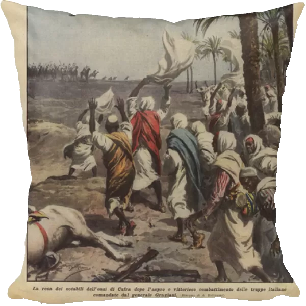 The surrender of the notables of the oasis of Cufra after the fierce and victorious combat of the troops... (colour litho)