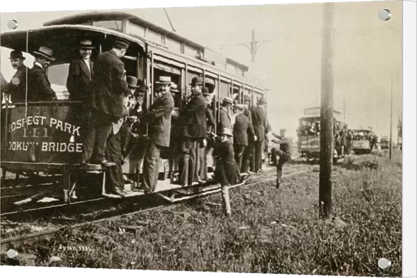 Brooklyn trolleys bound for Coney Island, New York City, c. 1897 (litho)