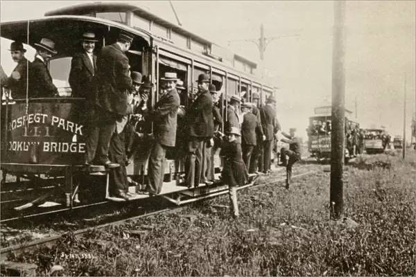 Brooklyn trolleys bound for Coney Island, New York City, c. 1897 (litho)