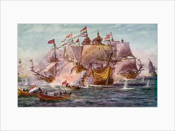 Blake and Tromp, period of the Dutch Wars (colour litho)