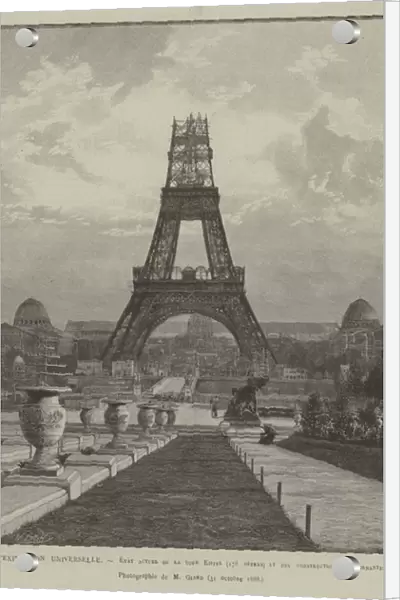L Exposition Universelle, Etat actuel de la tour Eiffel, 178 metris, lt des constructions environnantes (engraving)