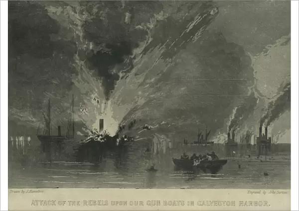 Attack of the Rebels Upon Our Gun Boats in Galveston Harbor, c. 1863 (engraving)
