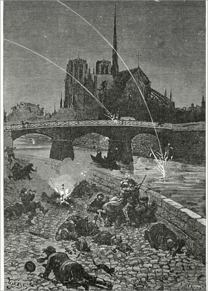 Paris under Fire, 19th Century (b  /  w engraving)