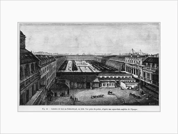 Paris: Galeries de bois du Palais-Royal in 1828 - based on an English aquatiente of