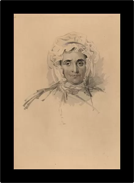 Portrait of Sir Thomas Lawrences mother Lucy Read close to death. In bonnet and high-neck dress. Hand-tinted engraving by Frederick Christian Lewis after an illustration by Sir Thomas Lawrence from P. G