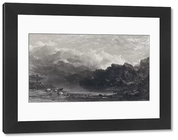 A Highland Loch, Mist resting on Mountains (engraving)