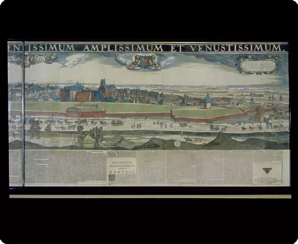 Panorama of Gdansk from Biskupia Gorka, 1643 (colour etching on paper reinforced with