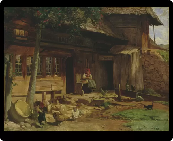 The Parental Home in Bernau, 1866 (oil on canvas laid on card)