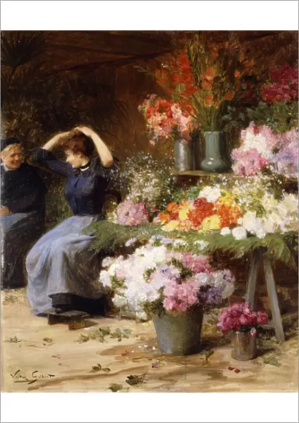 Flower Power; Marchande de Fleurs, (oil on canvas)