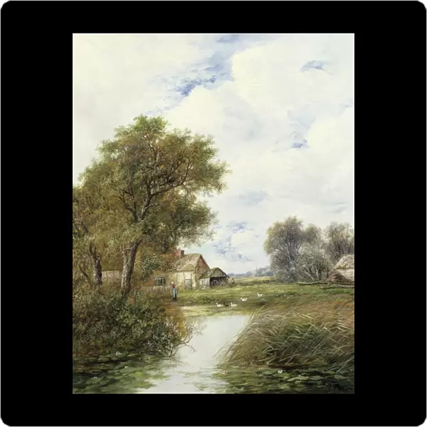 Pond with Ducks and Farmhouse Beyond