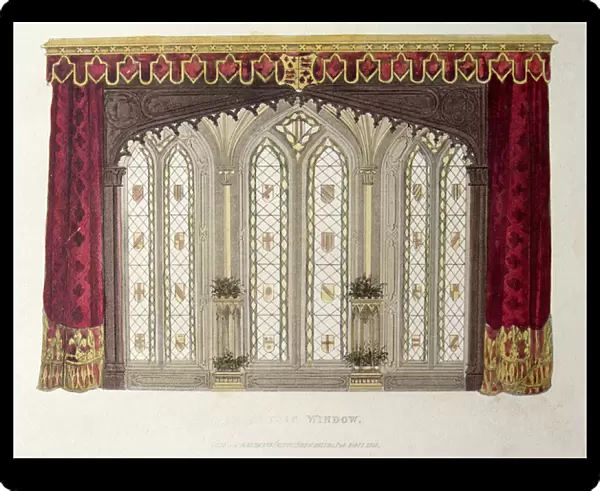 A set of continued French drapery window curtains, plate 33 from Ackermann