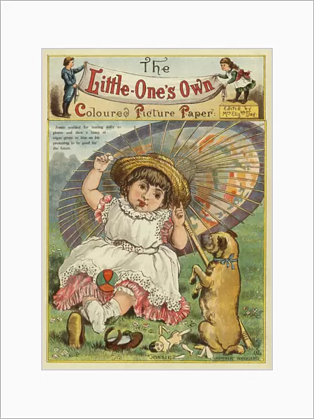 Young girl telling her dog off for breaking her doll (chromolitho)