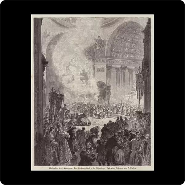 Evening service in the Kazan Cathedral, St Petersburg, Russia, at Christmas (engraving)