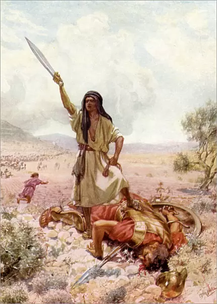 David about to cut off Goliaths head - Bible