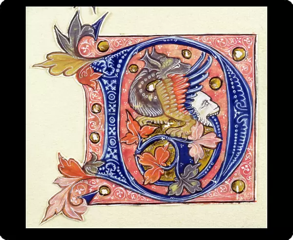 Historiated Initial D depicting a fish with a human head (vellum)