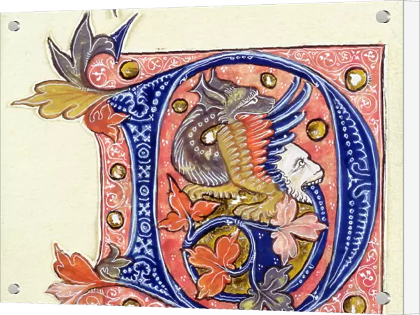 Historiated Initial D depicting a fish with a human head (vellum)