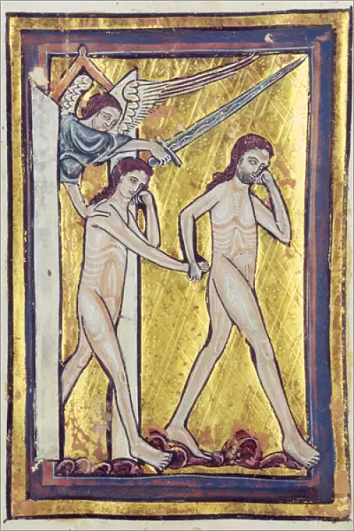 Adam and Eve banished from Paradise, from a book of Bible Pictures, c. 1250 (vellum)