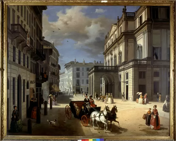 Representation of the Plaza de la Scala in Milan by Angelo Inganni. 19th century