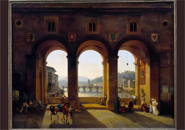 View of Florence Ponte Vecchio. Painting by Theodore Turpin De Crisse (1782-1859), 1812