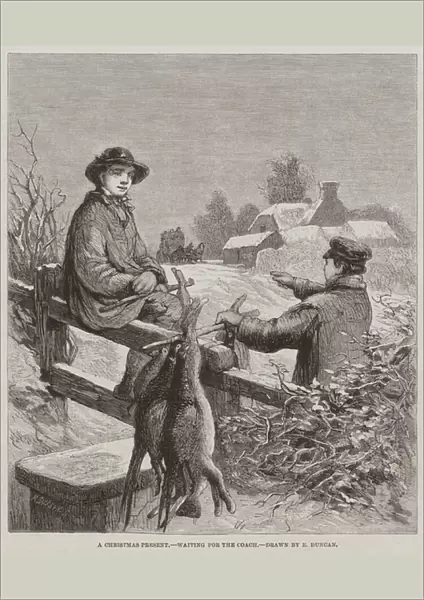 A Christmas Present, waiting for the Coach (engraving)