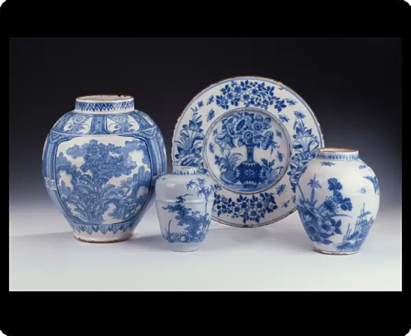 A selection of Frankfurt blue and white ceramics in a Chinese style, c. 1680-90 (ceramic)
