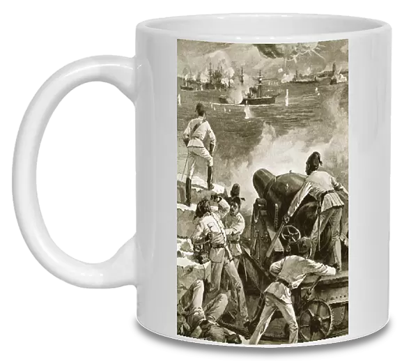 The British Fleet bombards the Ports at Alexandria, July 11st, 1882 (litho)