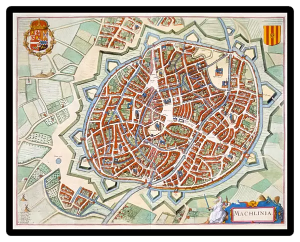 Mechelen, 1649 (hand-coloured engraving)