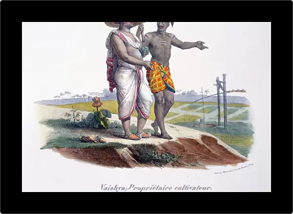A man of the Vaishya caste inspects his small-holding, 1827-35 (colour litho)