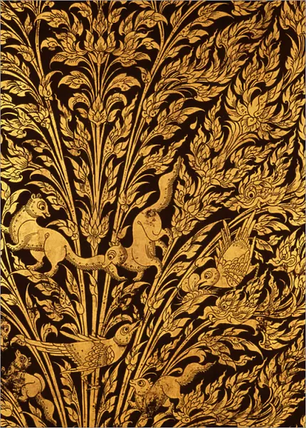 Detail of a manuscript cabinet showing a stalk of rice (lacquered & gilded wood)