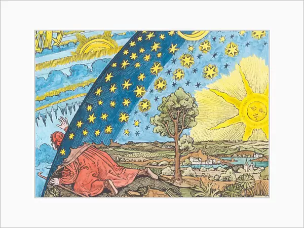 Fantastic Depiction of the Solar System (woodcut) (later colouration)