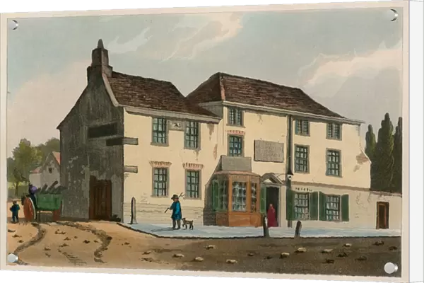 The Old Pied Bull Inn, Islington (coloured engraving)