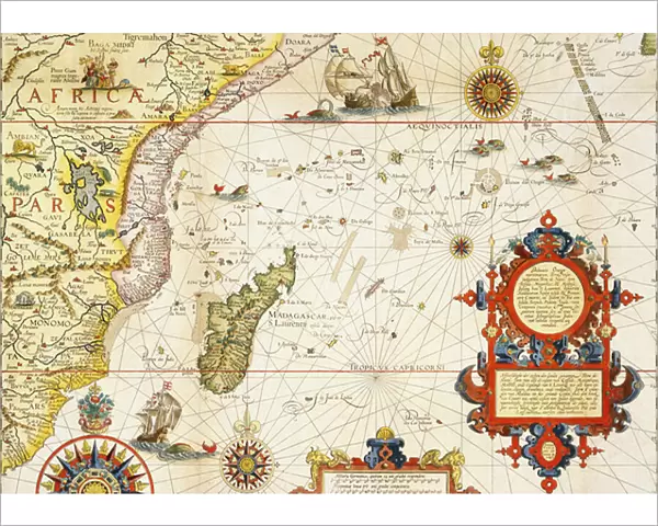 Map of East Africa and Madagascar, 1596 (hand coloured engraving)