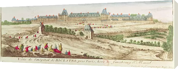 The Bicetre Asylum in Paris, 1710 (coloured engraving)