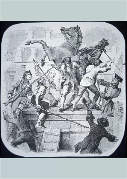 New York rebels pull down the statue of the hated George III of England (litho)