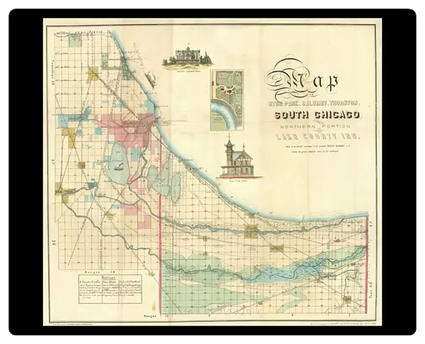 Map of South Chicago, 1871 (colour litho)