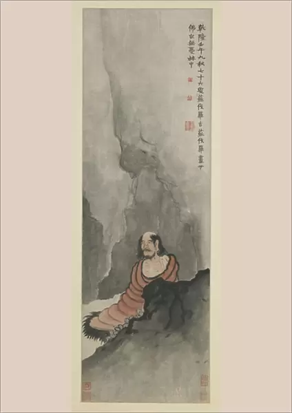 Bodhidharma Meditating, Qing dynasty, 1762 (ink and colours on paper)