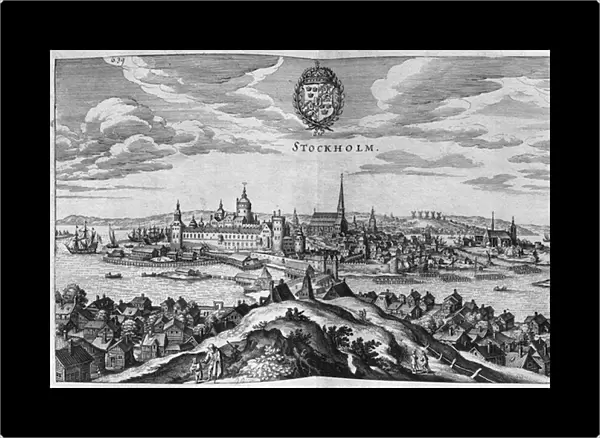 View of Stockholm (engraving) (b  /  w photo)