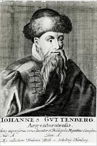 Portrait of Johannes Gutenberg (engraving) (b  /  w photo)