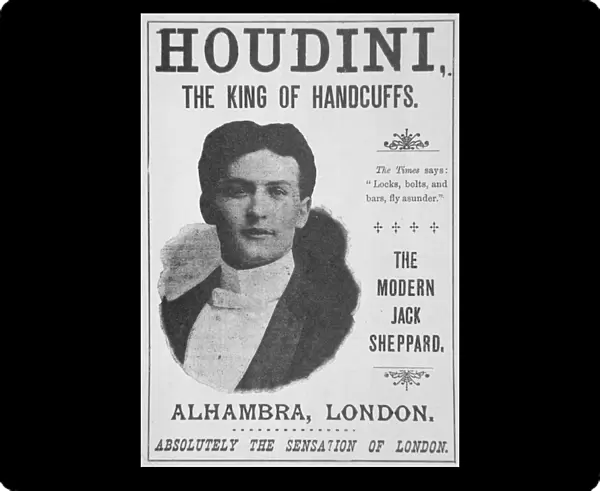 Poster advertising a performance by Houdini at the Alhambra, London (print)