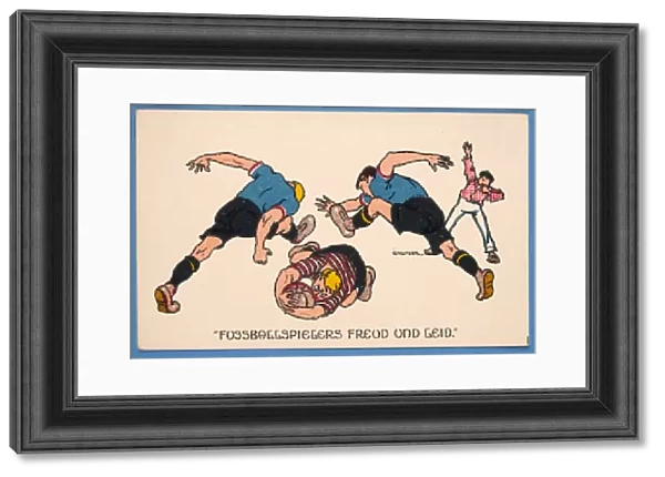 Fussballspielers Freud un Leid, postcard depicting footballers (colour litho)